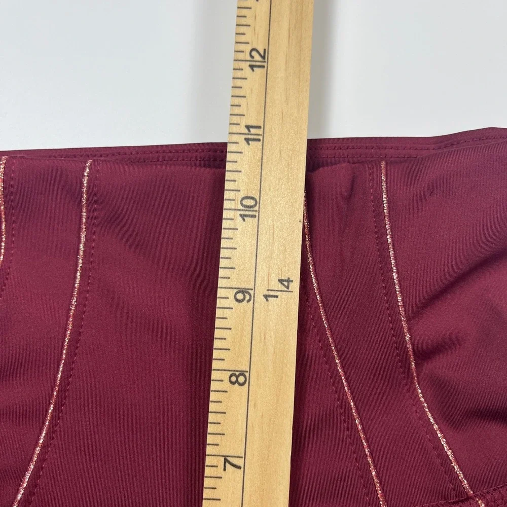 Nike Yoga Dri-FIT High Waisted Leggings Burgundy Rose Gold Metallic Trim Small
